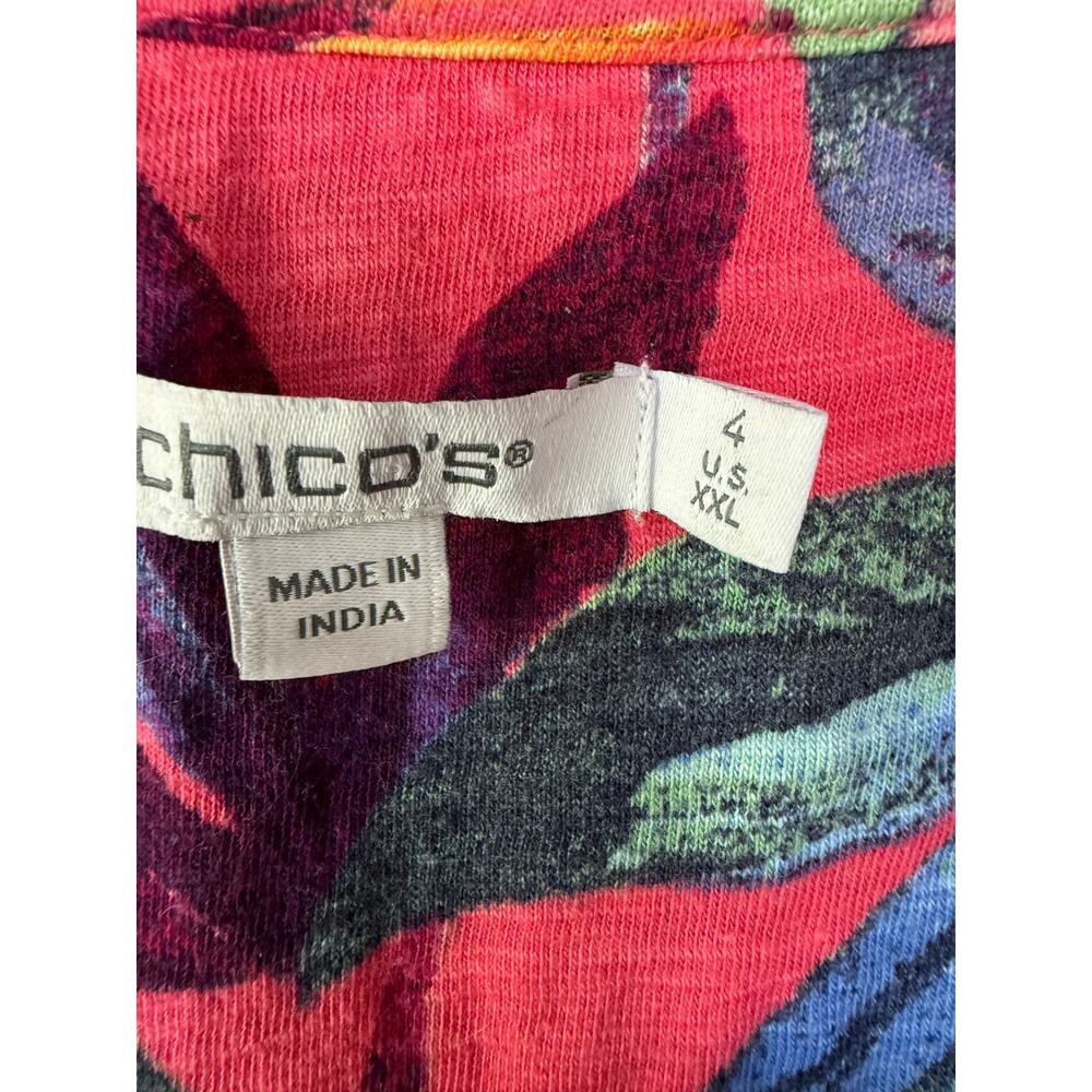 Chico’s 4 Size XXL Tropical Floral V Neck 3/4 Sleeve Top Pink Modal Cotton - Picture 3 of 11